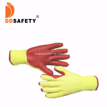 Yellow Polyester Cotton Liner with Red Rubber Coated Work Safety Gloves